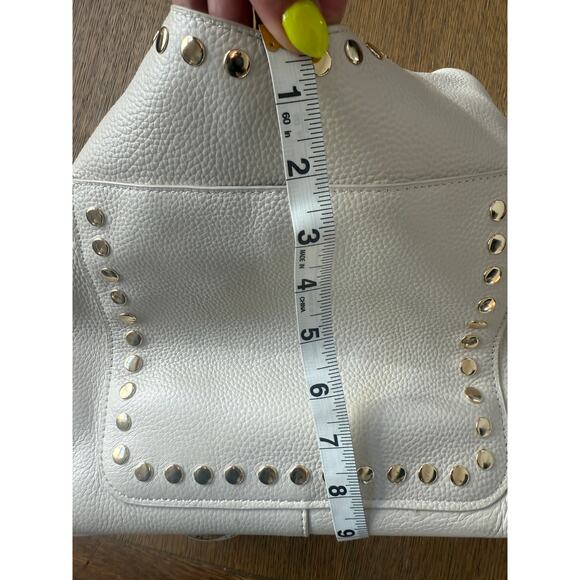 Laggo Mara Hobo Slouch Bag Cream Pebbled Leather with Gold Studs and Hardware - Picture 6 of 13